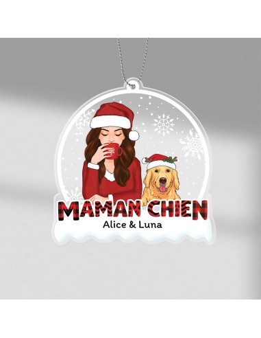 Maman Chien Motif Noël Rouge - Cadeau Personnalisé | Ornement pour Noël solde