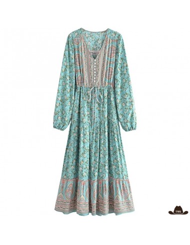 Robe Longue Cowboy Décontractée à Fleurs pas cher